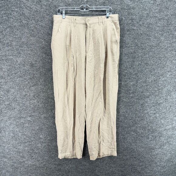 Outback Rider Dress Pants Men 34 Beige Mid Rise Pleated Straight Rayon Pockets - Picture 1 of 7